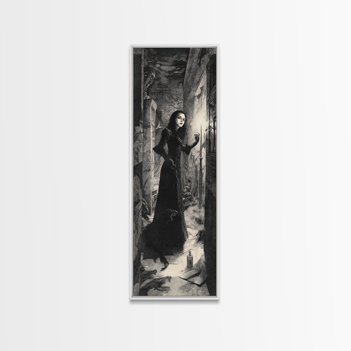 The Derelict Asylum, Expressionist Nightmare Art, Tall Narrow Wall Art, Dark Fantasy Wall Art, Framed Canvas Print, Halloween Wall Art