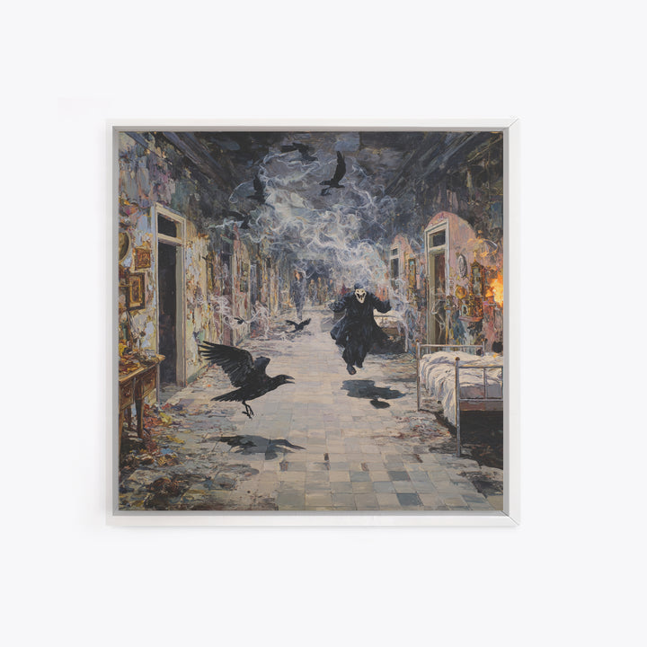 The Derelict Asylum, Grotesque Carnival Art, Square Wall Art, Gothic Horror Wall Art, Framed Canvas Print, Halloween Wall Art