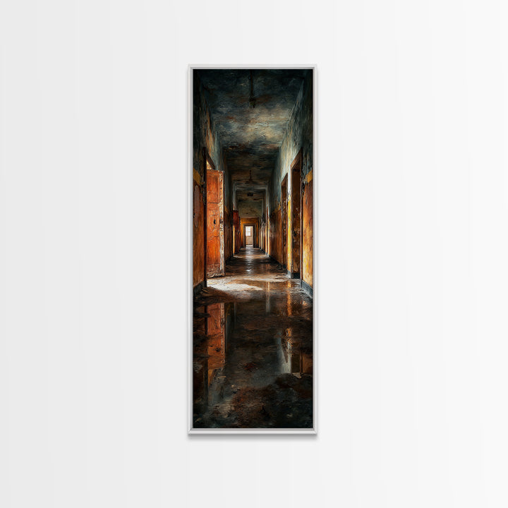 The Derelict Asylum, Expressionist Gothic Art, Tall Narrow Wall Art, Dark Halloween Decor, Canvas Print, Halloween Wall Art