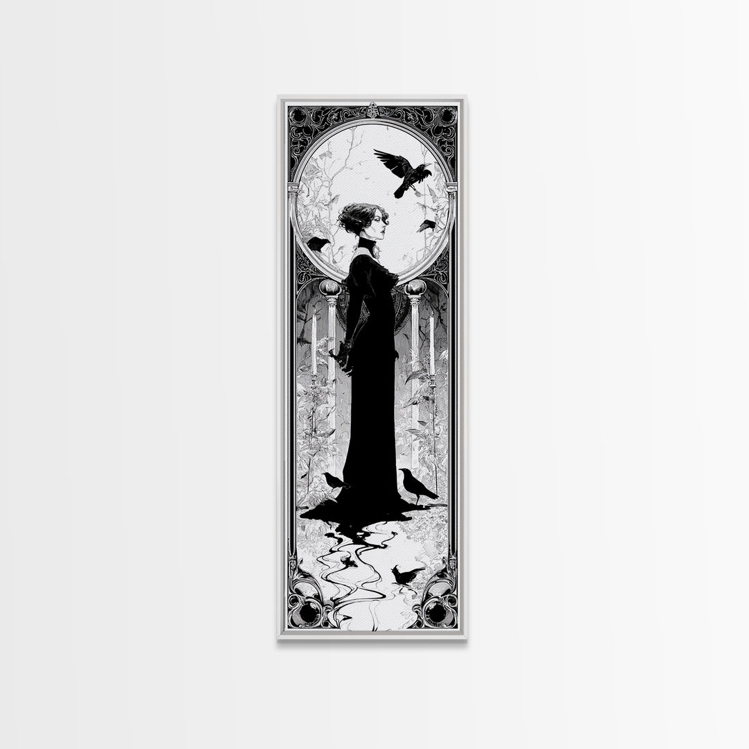 The Derelict Asylum, Decadent Line Art, Tall Narrow Wall Art, Dark Halloween Decor, Canvas Print, Halloween Wall Art