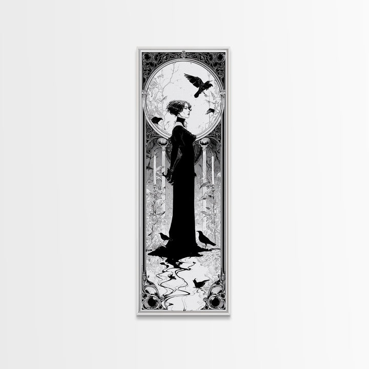 The Derelict Asylum, Decadent Line Art, Tall Narrow Wall Art, Dark Halloween Decor, Canvas Print, Halloween Wall Art