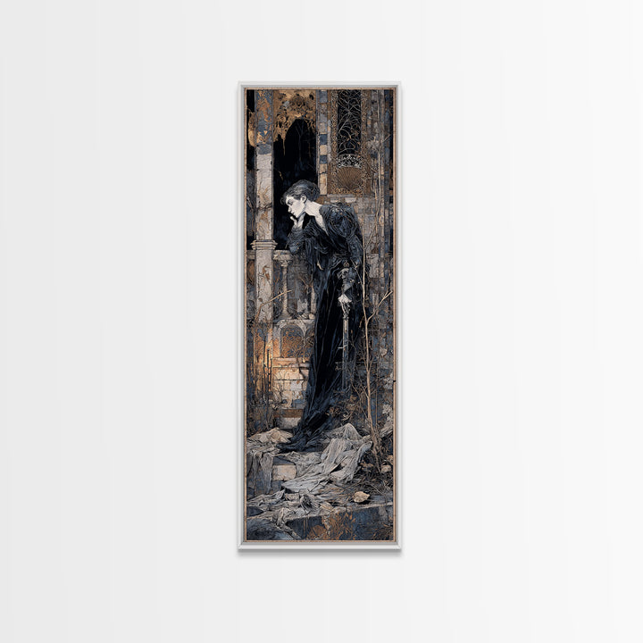 The Derelict Asylum, Stained Glass Gothic Art, Tall Narrow Wall Art, Dark Fantasy Wall Art, Framed Canvas Print, Halloween Wall Art