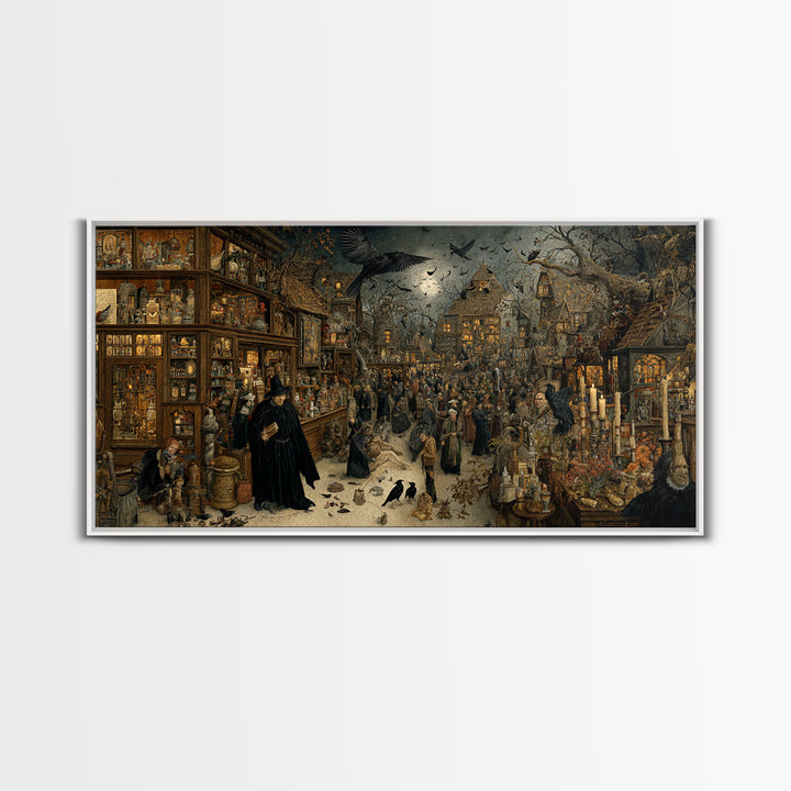 The Midnight Antique Shop, Northern Renaissance Horror, Wide Panoramic Art, Gothic Horror Wall Art, Canvas Print
