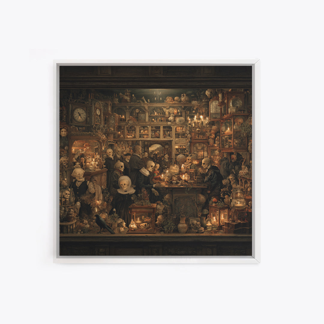 The Midnight Antique Shop, Danse Macabre Art, Square Wall Art, Dark Halloween Decor, Canvas Print, Halloween Wall Art