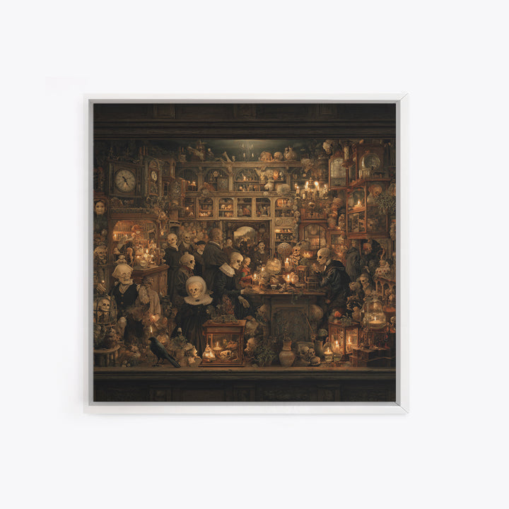 The Midnight Antique Shop, Danse Macabre Art, Square Wall Art, Dark Halloween Decor, Canvas Print, Halloween Wall Art