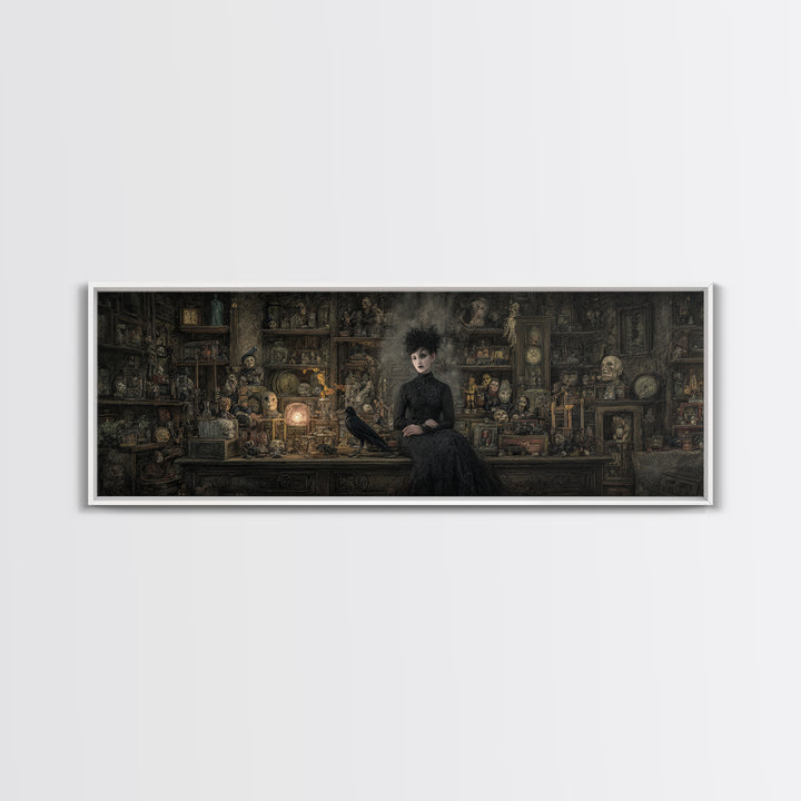 The Midnight Antique Shop, Symbolist Dream Art, Extra Wide Wall Art, Dark Fantasy Wall Art, Framed Canvas Print, Halloween Wall Art