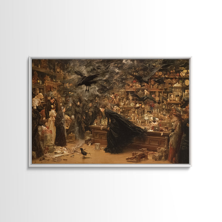 The Midnight Antique Shop, Symbolist Gothic Landscape, Landscape Wall Art, Dark Halloween Decor, Framed Canvas Print, Halloween Wall Art