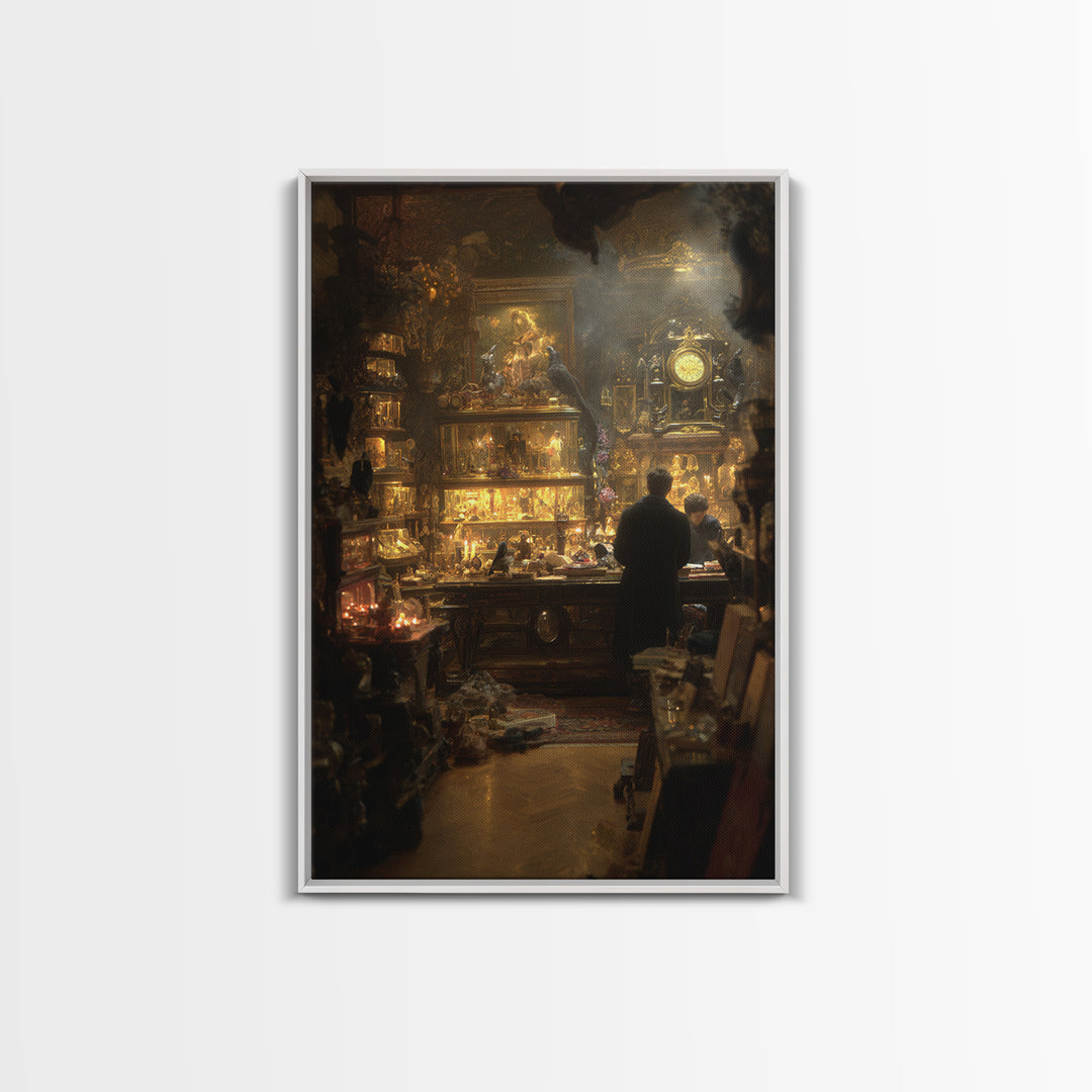 The Midnight Antique Shop, Ornate Symbolist Art, Vertical Wall Art, Dark Fantasy Wall Art, Framed Canvas Print, Halloween Wall Art