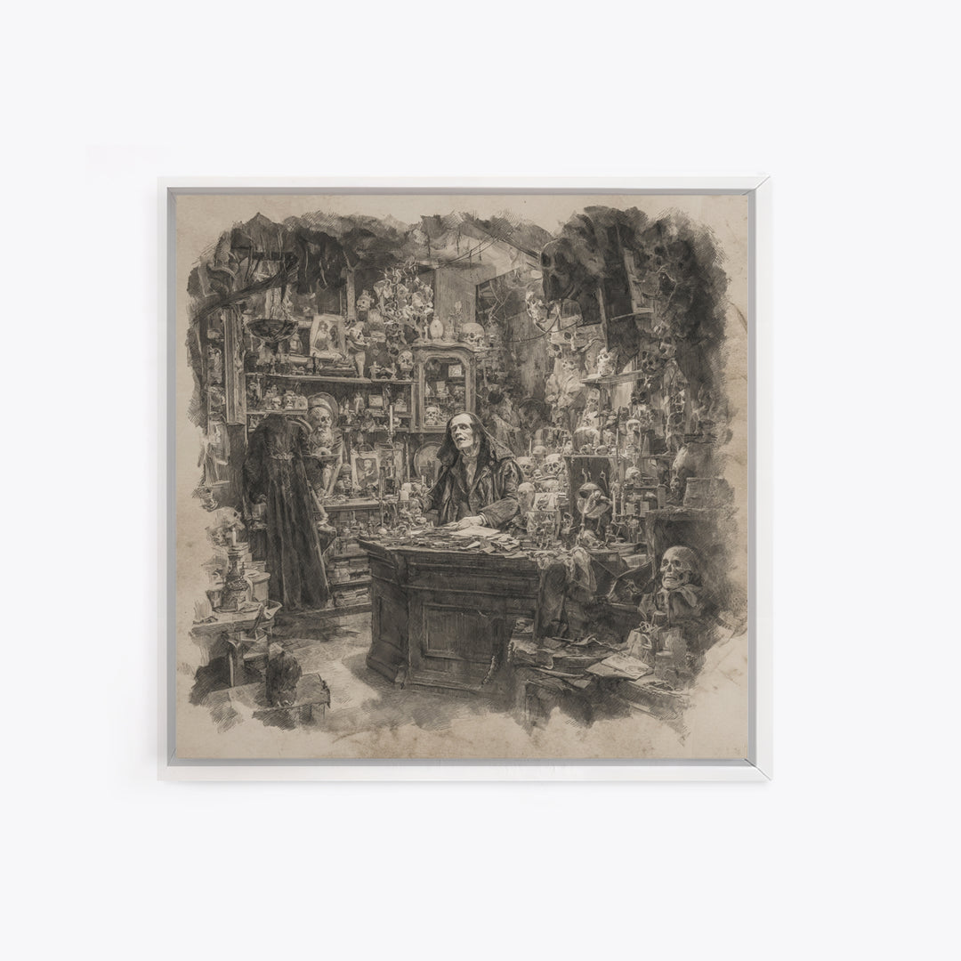 The Midnight Antique Shop, Decadent Gothic Art, Square Wall Art, Gothic Horror Wall Art, Framed Canvas Print, Halloween Wall Art
