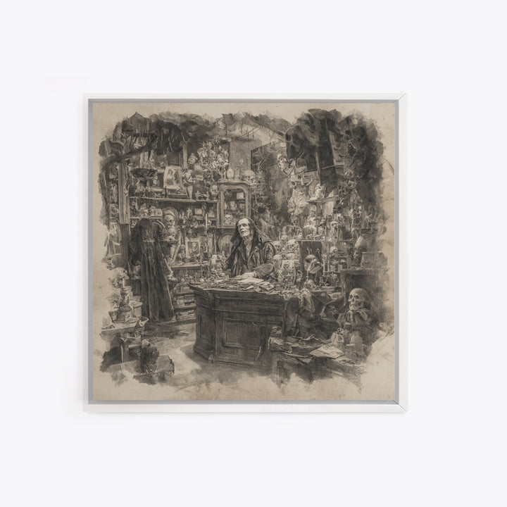 The Midnight Antique Shop, Decadent Gothic Art, Square Wall Art, Gothic Horror Wall Art, Framed Canvas Print, Halloween Wall Art