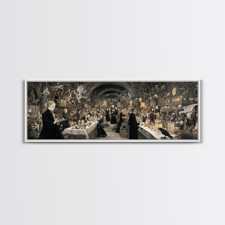 The Midnight Antique Shop, Dark Symbolist Art, Extra Wide Wall Art, Gothic Horror Wall Art, Canvas Print, Halloween Wall Art
