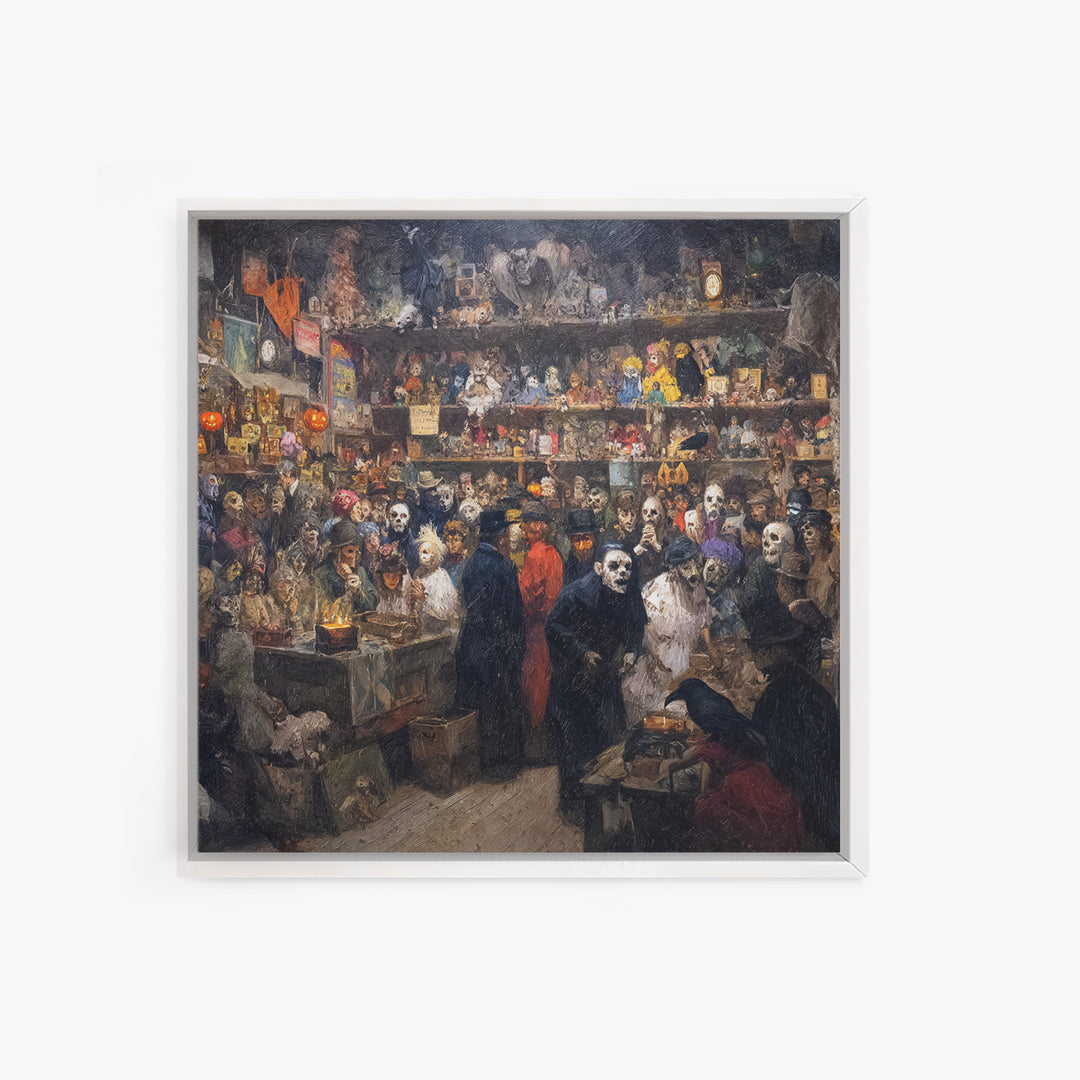 The Midnight Antique Shop, Grotesque Carnival Art, Square Wall Art, Dark Halloween Decor, Canvas Print, Halloween Wall Art