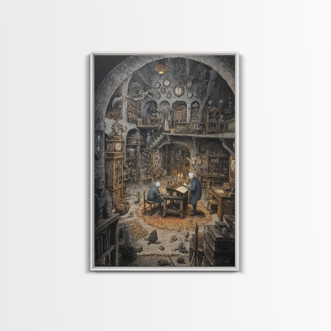 The Midnight Antique Shop, Victorian Macabre Art, Vertical Wall Art, Macabre Wall Art, Framed Canvas Print, Halloween Wall Art