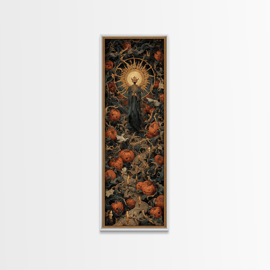 The Pumpkin Patch Maze, Dark Renaissance Art, Tall Narrow Wall Art, Macabre Wall Art, Canvas Print, Halloween Wall Art