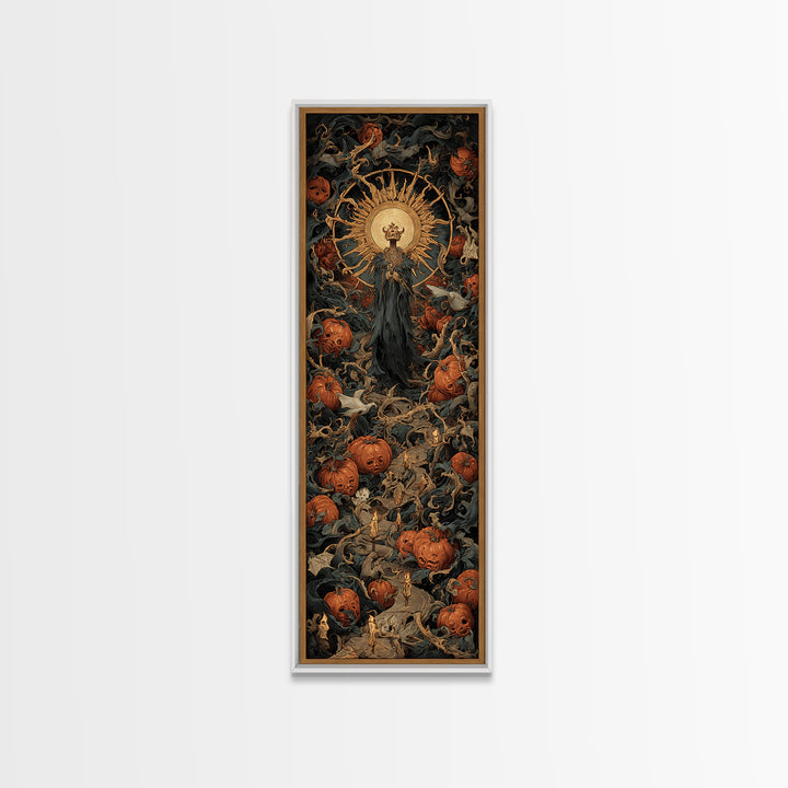 The Pumpkin Patch Maze, Dark Renaissance Art, Tall Narrow Wall Art, Macabre Wall Art, Canvas Print, Halloween Wall Art