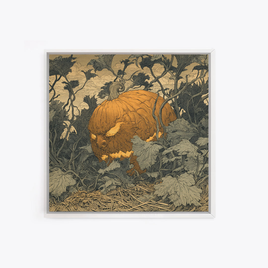 The Pumpkin Patch Maze, Renaissance Engraving Art, Square Wall Art, Dark Fantasy Wall Art, Canvas Print, Halloween Wall Art