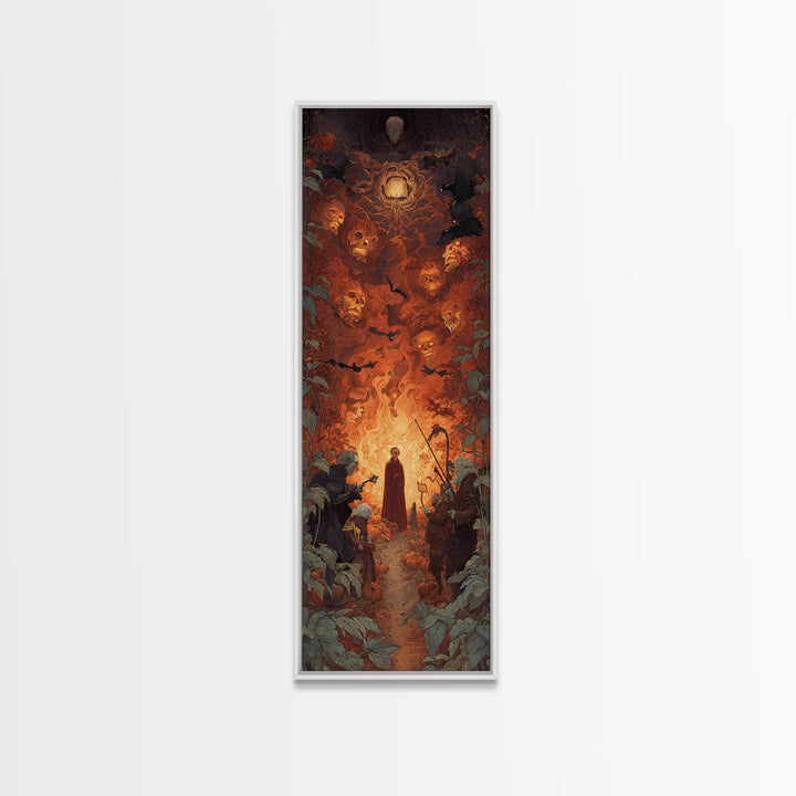 The Pumpkin Patch Maze, Visionary Gothic Art, Tall Narrow Wall Art, Dark Fantasy Wall Art, Framed Canvas Print, Halloween Wall Art