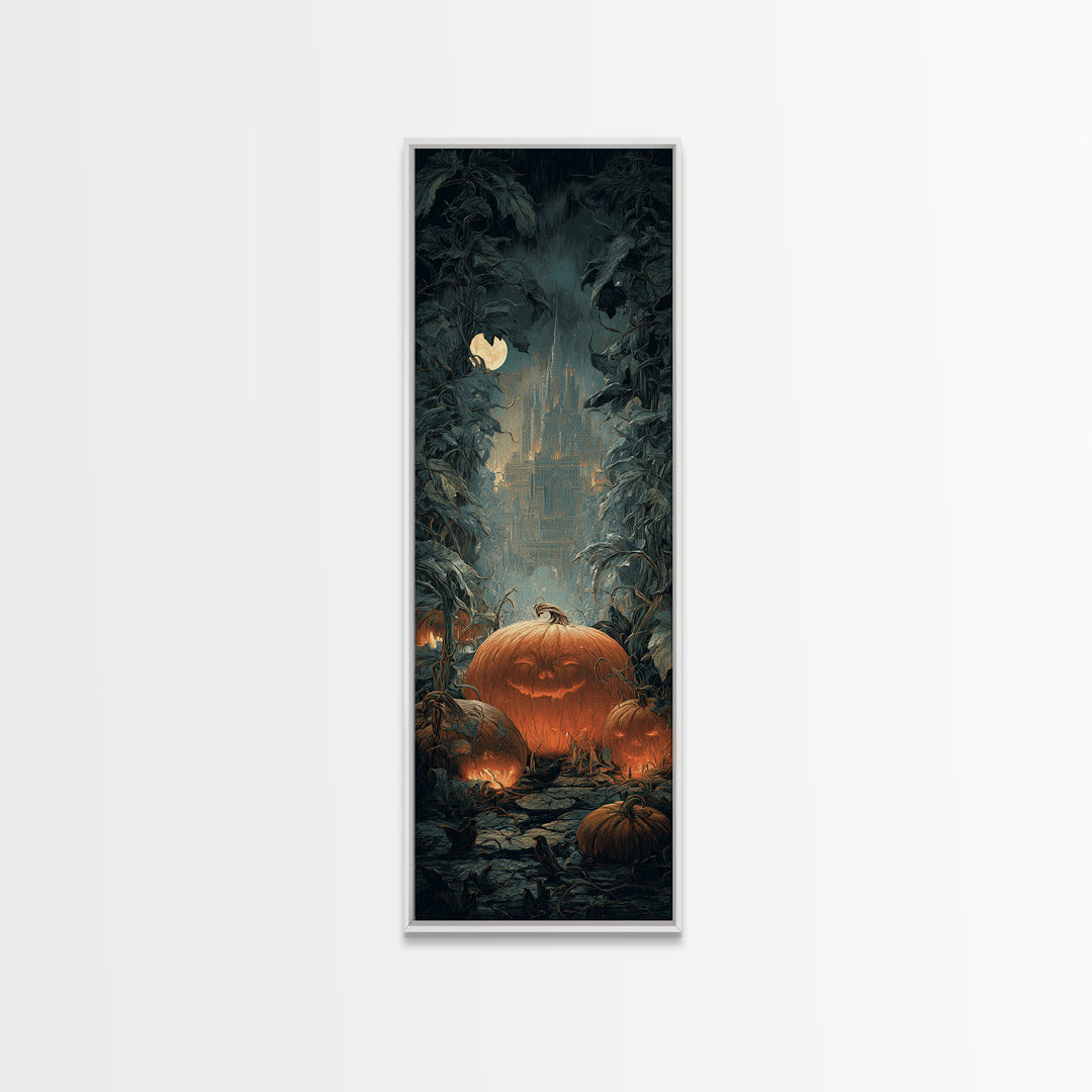 The Pumpkin Patch Maze, Architectural Etching Art, Tall Narrow Wall Art, Gothic Horror Wall Art, Framed Canvas Print