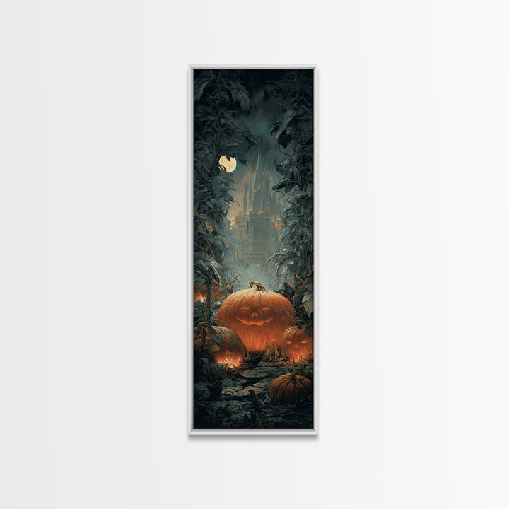 The Pumpkin Patch Maze, Architectural Etching Art, Tall Narrow Wall Art, Gothic Horror Wall Art, Framed Canvas Print