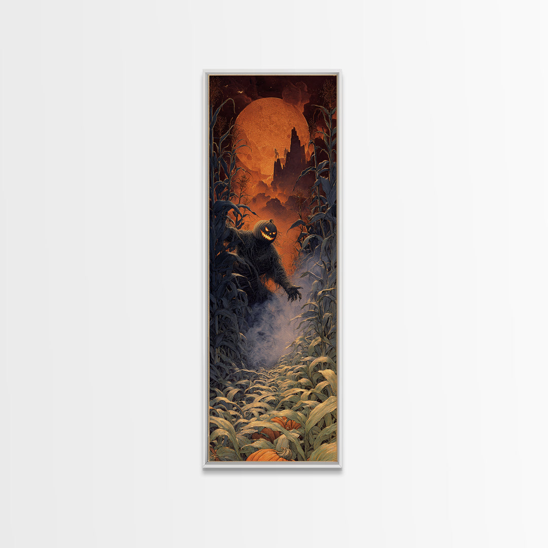 The Pumpkin Patch Maze, Apocalyptic Romantic Art, Tall Narrow Wall Art, Macabre Wall Art, Canvas Print, Halloween Wall Art