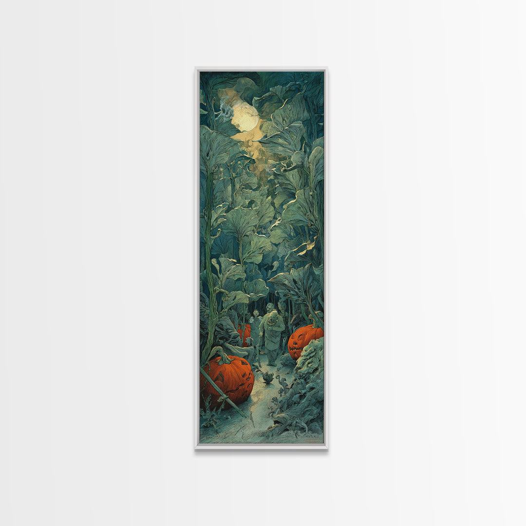The Pumpkin Patch Maze, Expressionist Nightmare Art, Tall Narrow Wall Art, Dark Halloween Decor, Canvas Print, Halloween Wall Art