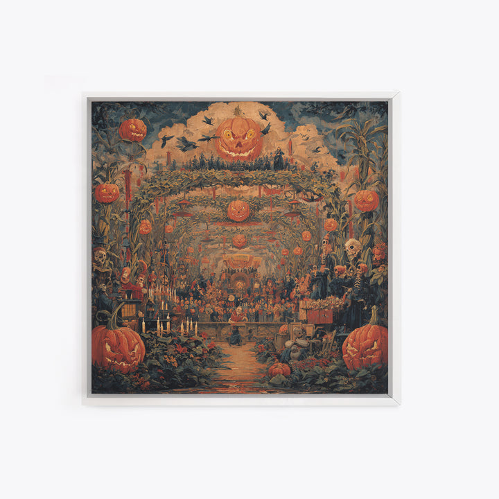 The Pumpkin Patch Maze, Grotesque Carnival Art, Square Wall Art, Dark Halloween Decor, Canvas Print, Halloween Wall Art, Macabre Wall Art