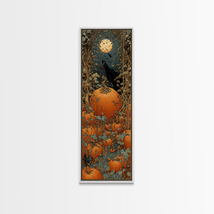 The Pumpkin Patch Maze, Stained Glass Gothic Art, Tall Narrow Wall Art, Gothic Horror Wall Art, Framed Canvas Print, Halloween Wall Art