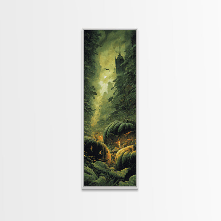 The Pumpkin Patch Maze, Surreal Apocalyptic Art, Tall Narrow Wall Art, Dark Halloween Decor, Framed Canvas Print, Halloween Wall Art
