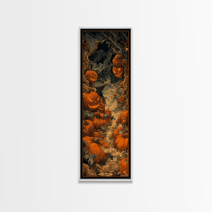 The Pumpkin Patch Maze, Biomechanical Horror Art, Tall Narrow Wall Art, Dark Halloween Decor, Framed Canvas Print, Halloween Wall Art