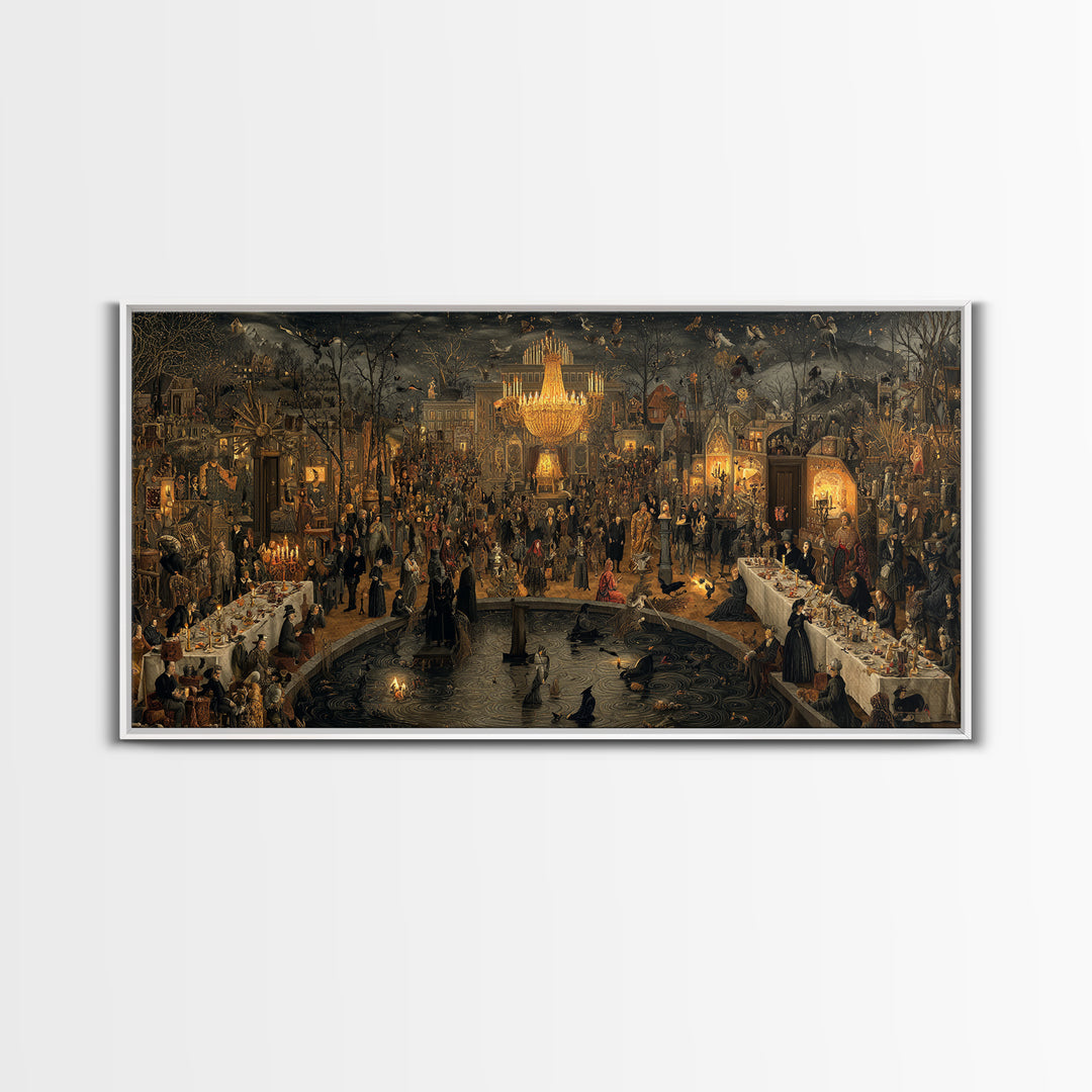 The Haunted Hotel, Northern Renaissance Horror, Wide Panoramic Art, Gothic Horror Wall Art, Canvas Print, Halloween Wall Art