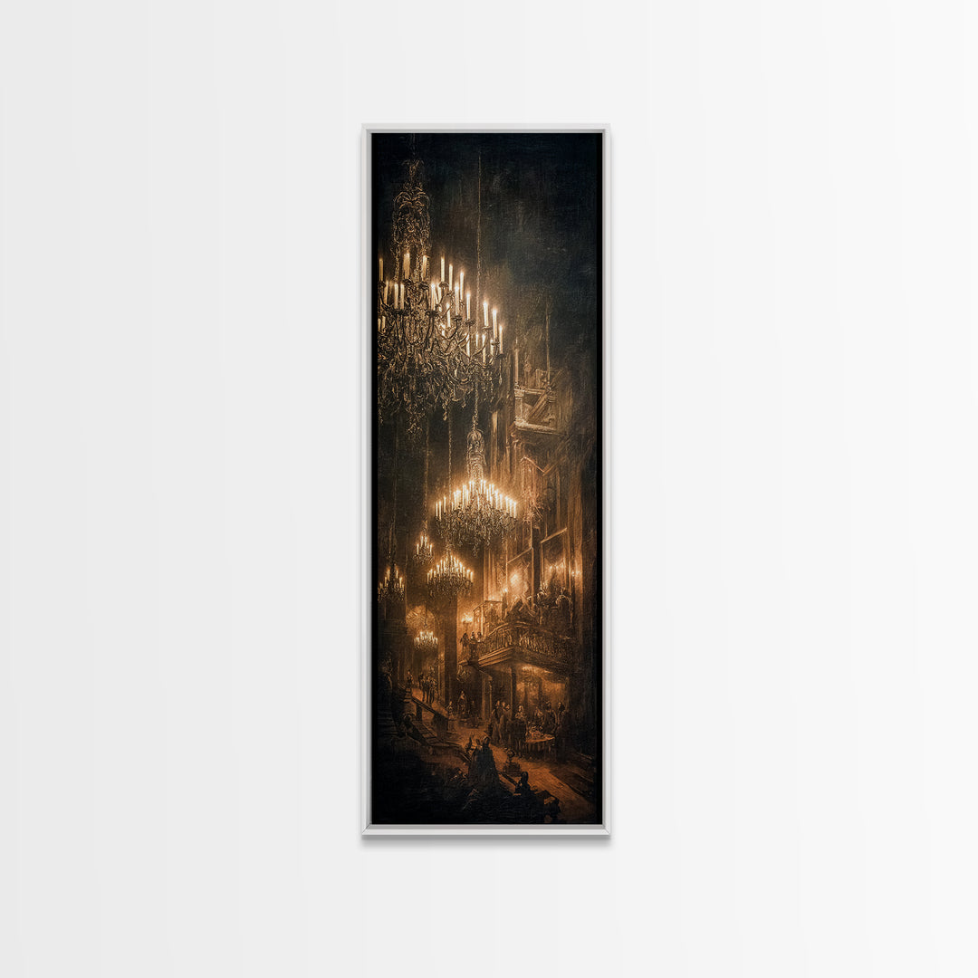 The Haunted Hotel, Dark Renaissance Art, Tall Narrow Wall Art, Dark Halloween Decor, Framed Canvas Print, Halloween Wall Art
