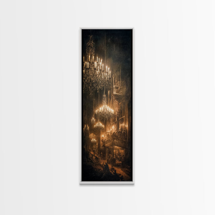 The Haunted Hotel, Dark Renaissance Art, Tall Narrow Wall Art, Dark Halloween Decor, Framed Canvas Print, Halloween Wall Art
