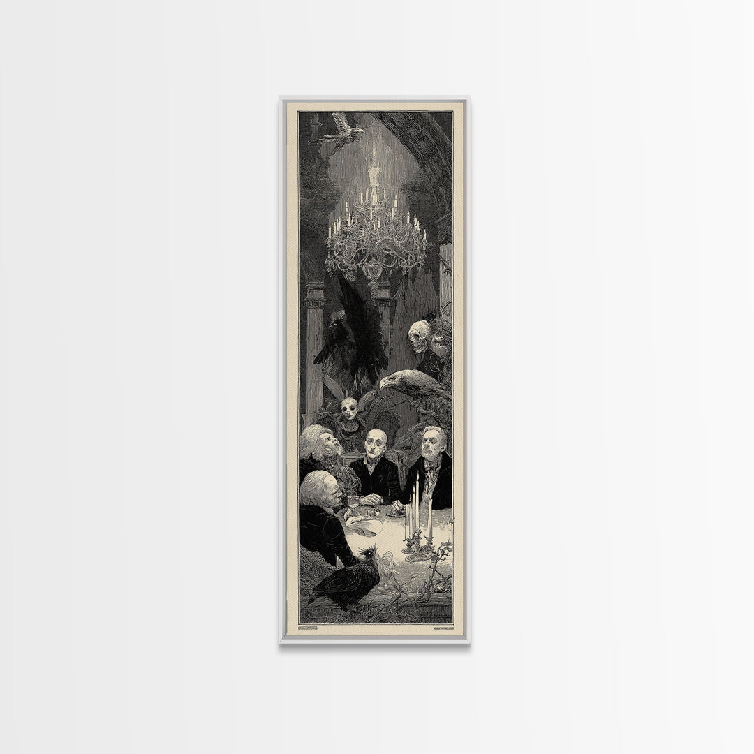 The Haunted Hotel, Renaissance Engraving Art, Tall Narrow Wall Art, Dark Fantasy Wall Art, Canvas Print, Halloween Wall Art
