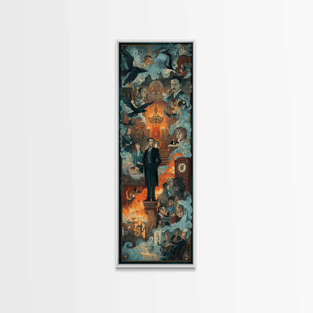 The Haunted Hotel, Gothic Nightmare Art, Tall Narrow Wall Art, Dark Fantasy Wall Art, Framed Canvas Print, Halloween Wall Art