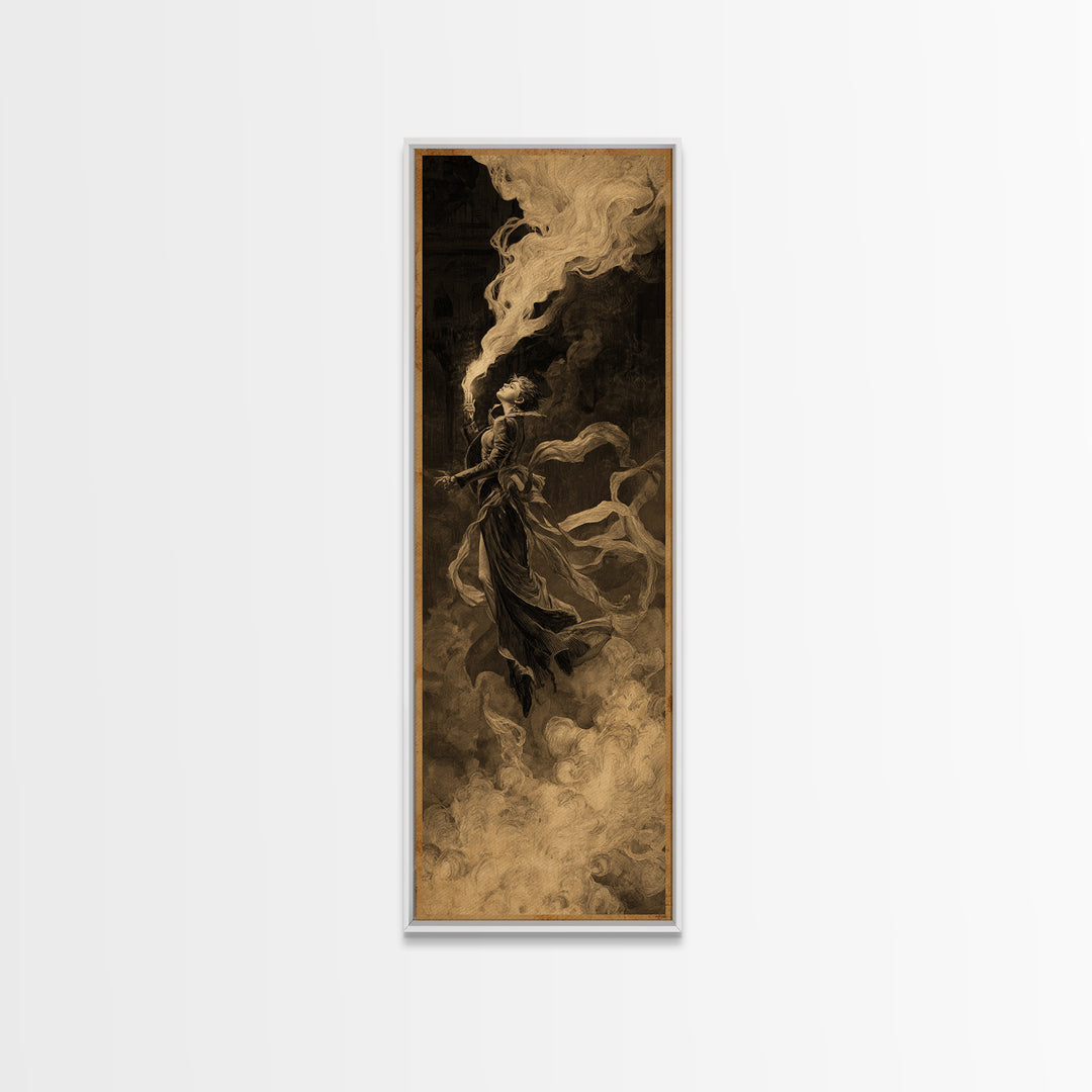 The Haunted Hotel, Apocalyptic Romantic Art, Tall Narrow Wall Art, Macabre Wall Art, Framed Canvas Print, Halloween Wall Art
