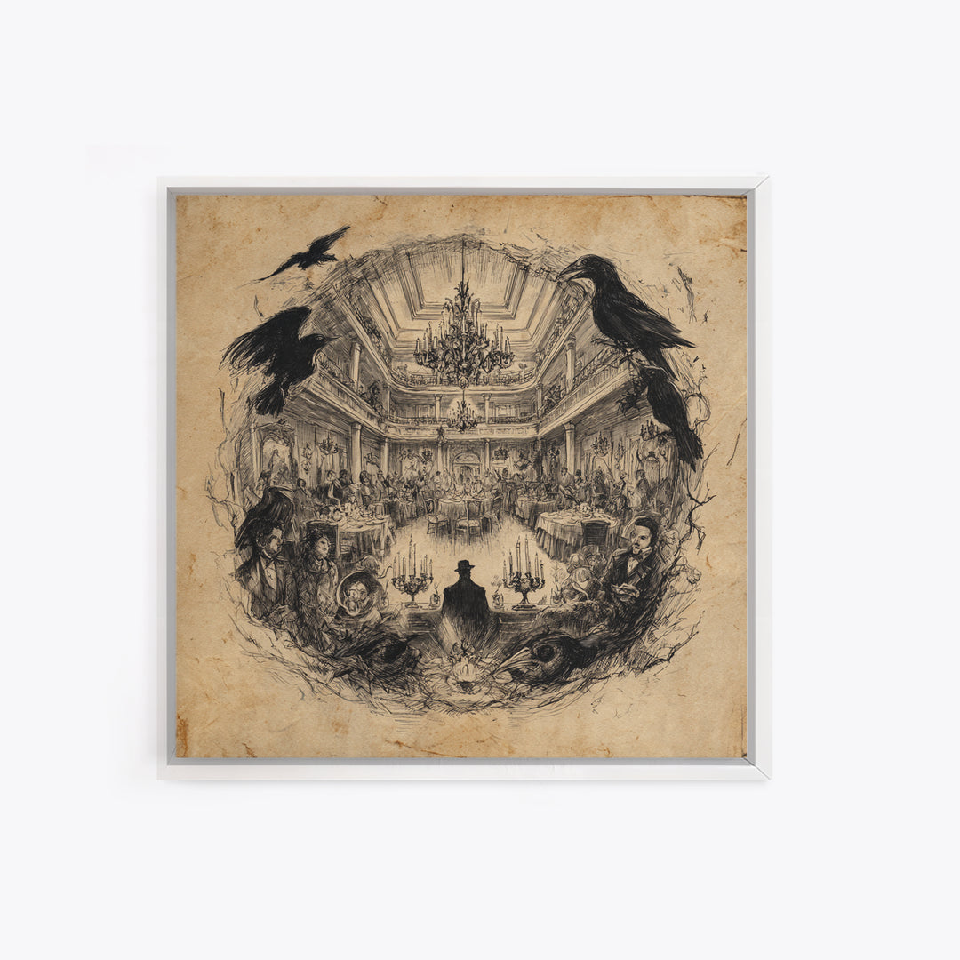 The Haunted Hotel, Expressionist Nightmare Art, Square Wall Art, Dark Fantasy Wall Art, Framed Canvas Print, Halloween Wall Art