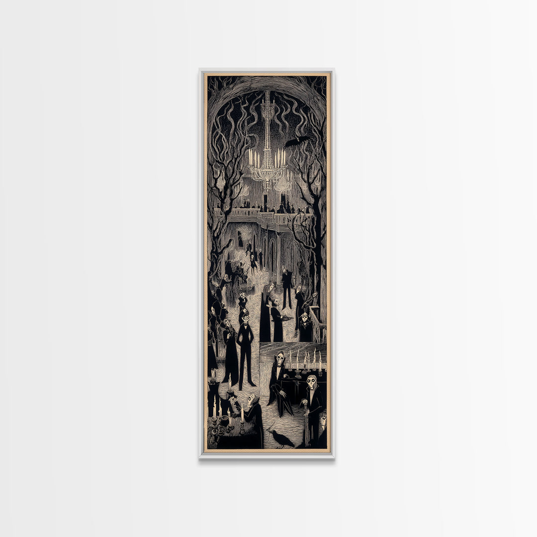 The Haunted Hotel, Expressionist Gothic Art, Tall Narrow Wall Art, Dark Halloween Decor, Framed Canvas Print, Halloween Wall Art