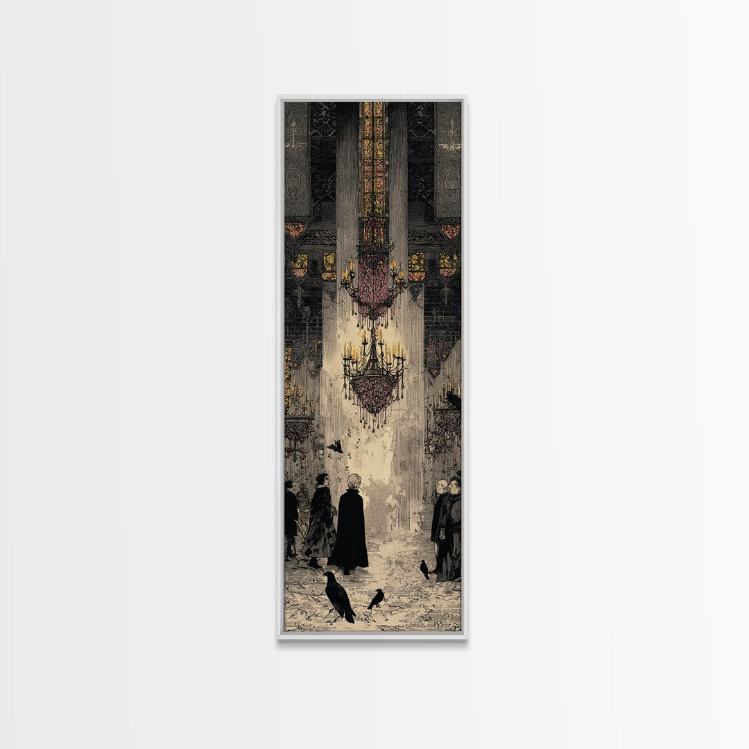 The Haunted Hotel, Stained Glass Gothic Art, Tall Narrow Wall Art, Gothic Horror Wall Art, Canvas Print, Halloween Wall Art