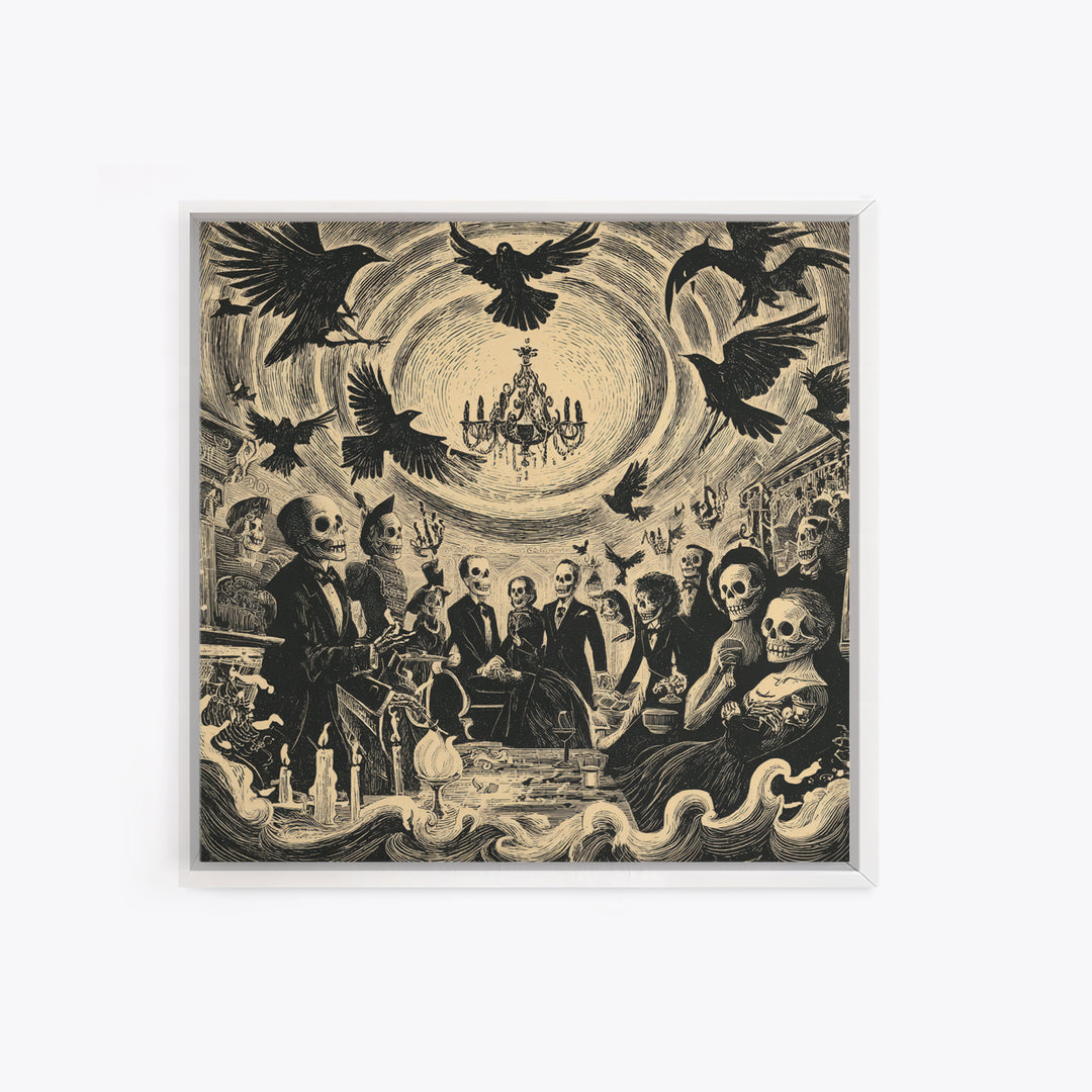 The Haunted Hotel, Macabre Folk Print Art, Square Wall Art, Dark Fantasy Wall Art, Canvas Print, Halloween Wall Art