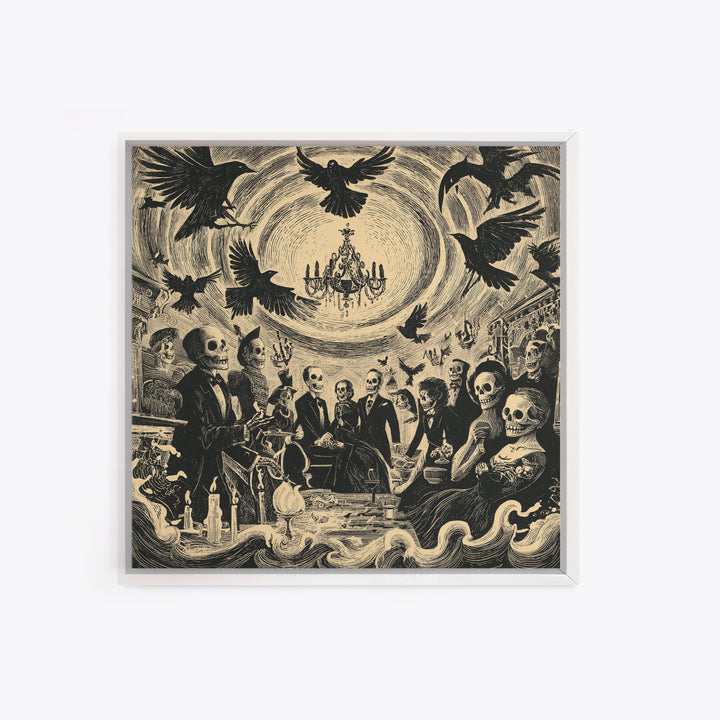 The Haunted Hotel, Macabre Folk Print Art, Square Wall Art, Dark Fantasy Wall Art, Canvas Print, Halloween Wall Art