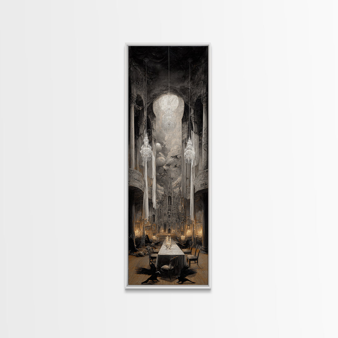 The Haunted Hotel, Surreal Apocalyptic Art, Tall Narrow Wall Art, Macabre Wall Art, Framed Canvas Print, Halloween Wall Art