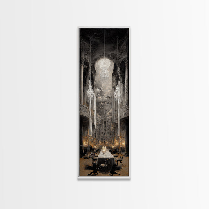 The Haunted Hotel, Surreal Apocalyptic Art, Tall Narrow Wall Art, Macabre Wall Art, Framed Canvas Print, Halloween Wall Art