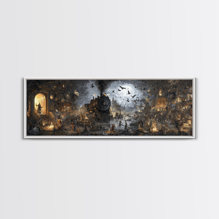 The Abandoned Train Station, Medieval Grotesque Art, Extra Wide Wall Art, Dark Halloween Decor, Canvas Print, Halloween Wall Art