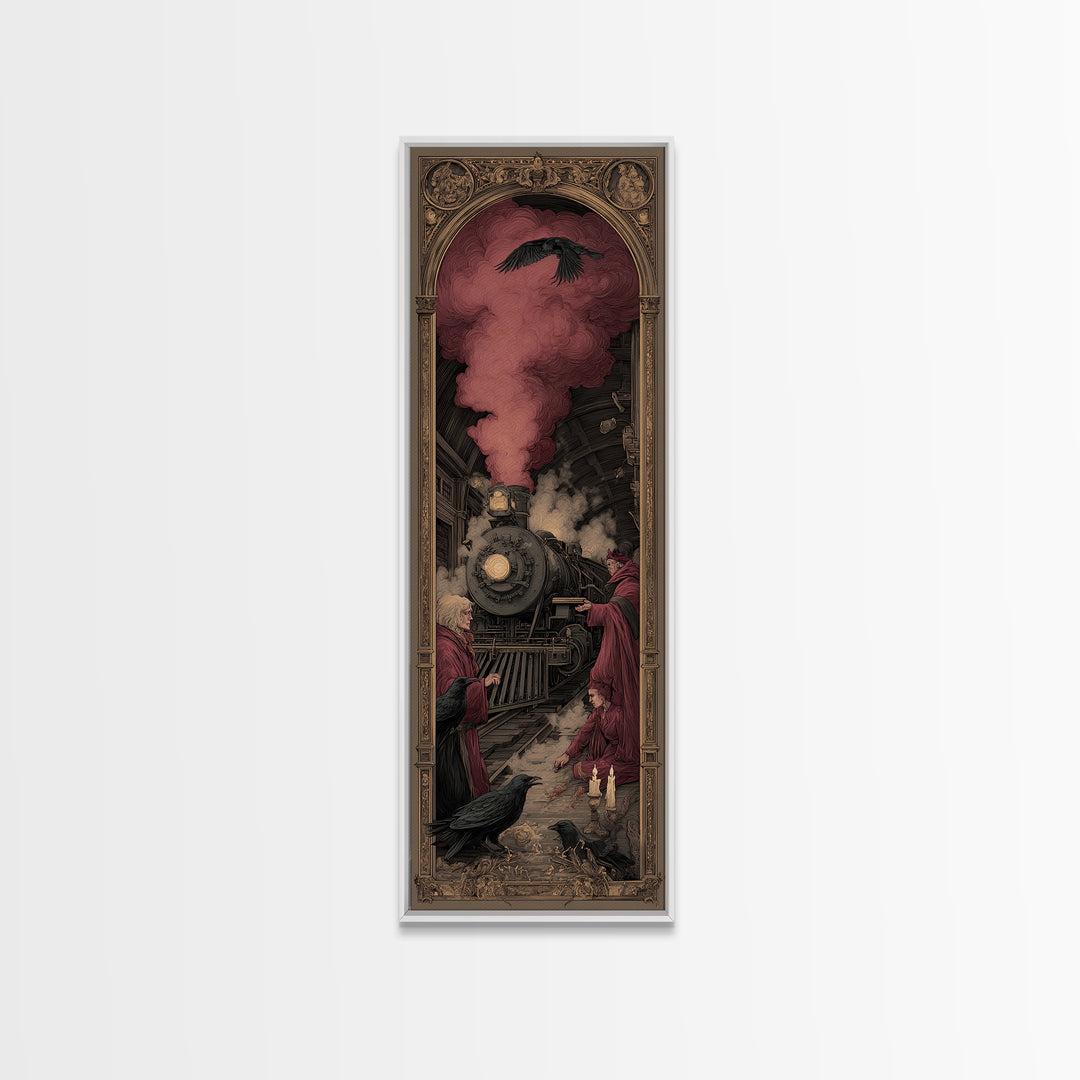 The Abandoned Train Station, Dark Renaissance Art, Tall Narrow Wall Art, Macabre Wall Art, Canvas Print, Halloween Wall Art