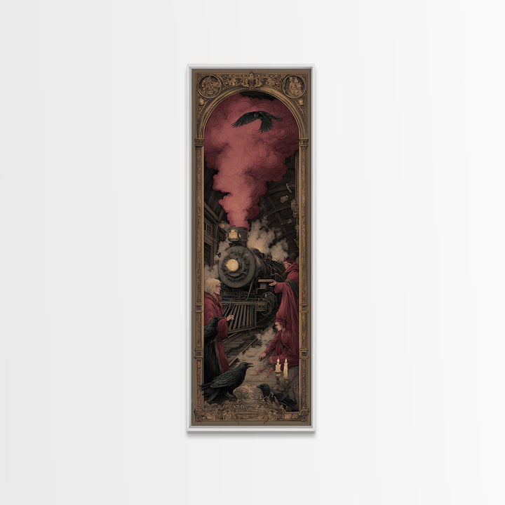 The Abandoned Train Station, Dark Renaissance Art, Tall Narrow Wall Art, Macabre Wall Art, Canvas Print, Halloween Wall Art