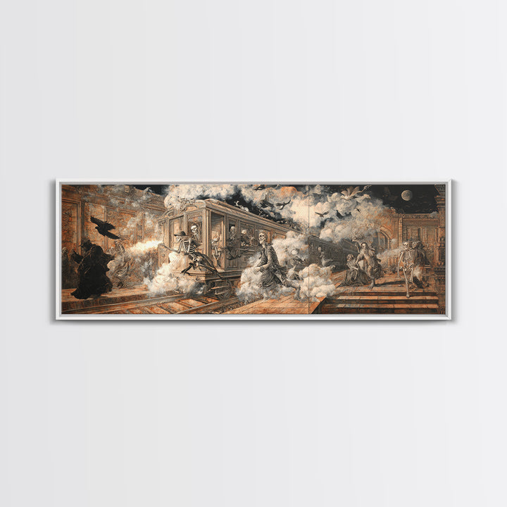 The Abandoned Train Station, Danse Macabre Art, Extra Wide Wall Art, Gothic Horror Wall Art, Canvas Print