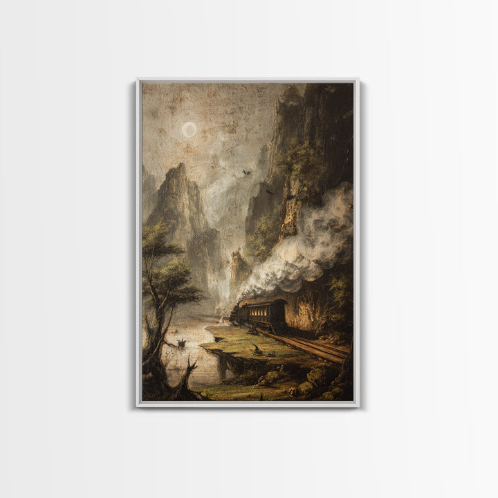 The Abandoned Train Station, Baroque Witchcraft Art, Vertical Wall Art, Dark Halloween Decor, Framed Canvas Print, Halloween Wall Art