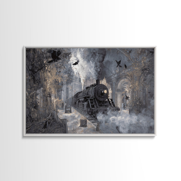 The Abandoned Train Station, Visionary Gothic Art, Landscape Wall Art, Macabre Wall Art, Canvas Print, Halloween Wall Art
