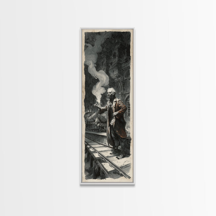 The Abandoned Train Station, Architectural Etching Art, Tall Narrow Wall Art, Gothic Horror Wall Art, Canvas Print