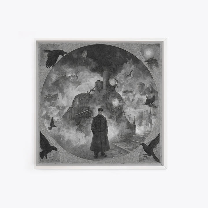 The Abandoned Train Station, Symbolist Dream Art, Square Wall Art, Gothic Horror Wall Art, Canvas Print, Halloween Wall Art